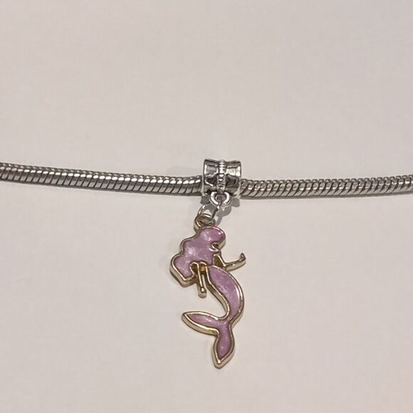Silver Gold‎ Purple Mermaid Dangle Charm for Pandora Style Bracelet - Picture 1 of 4
